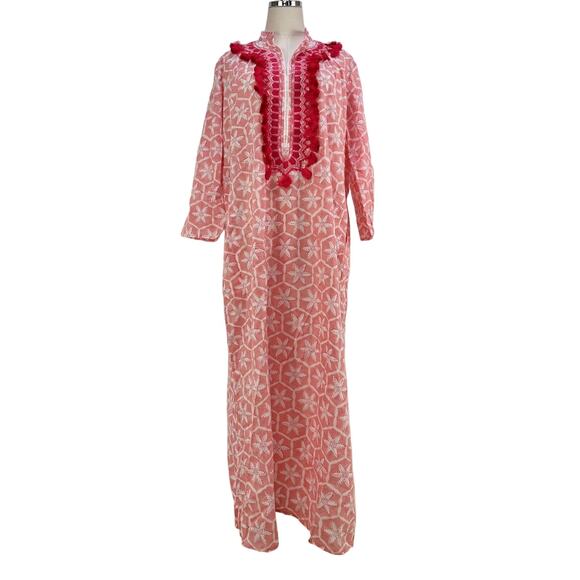Ro’s Garden Alessandra Asha Long Kurta Red Printed Cotton Dress Tassel Trim - Picture 1 of 7